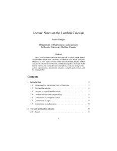 Lecture Notes on the Lambda Calculus Peter Selinger Department of Mathematics and Statistics