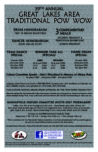 39TH ANNUAL  GREAT LAKES AREA TRADITIONAL POW WOW DRUM HONORARIUM FIRST 10 DRUMS REGISTERED