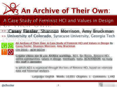 An Archive of Their Own: A Case Study of Feminist HCI and Values in Design >> Casey Fiesler, Shannon Morrison, Amy Bruckman