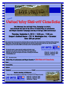 nual  7th An United Way Kick-off Clam Bake Join Attorneys Joe and Judy Price, Campaign co-chairs,