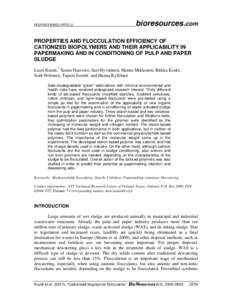 PEER-REVIEWED ARTICLE  bioresources.com PROPERTIES AND FLOCCULATION EFFICIENCY OF CATIONIZED BIOPOLYMERS AND THEIR APPLICABILITY IN