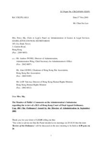 LC Paper No. CB[removed]Date:3rd Nov.2001 Ref: CB2/PL/AJLS  Mr. Chan Siu Lun