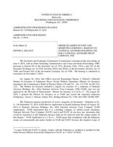 UNITED STATES OF AMERICA Before the SECURITIES AND EXCHANGE COMMISSION Washington, D.C[removed]ADMINISTRATIVE PROCEEDINGS RULINGS Release No[removed]September 23, 2014
