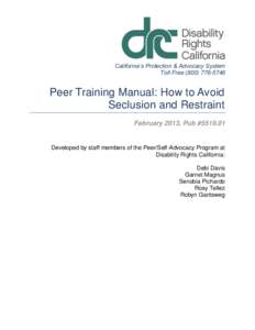 Peer Training Manual: How to Avoid Seclusion and Restraint