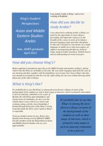 King’s Student Perspectives Asian and Middle Eastern Studies: Arabic