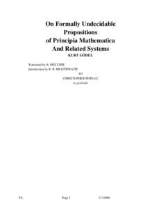 On Formally Undecidable Propositions of Principia Mathematica