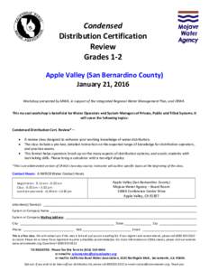 Condensed Distribution Certification Review Grades 1-2 Apple Valley (San Bernardino County) January 21, 2016