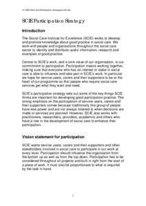 H:\SCIE Web site\Participation Strategynov04.doc  SCIE Participation Strategy Introduction The Social Care Institute for Excellence (SCIE) works to develop and promote knowledge about good practice in social care. We