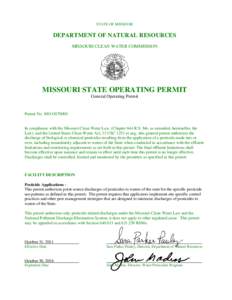 STATE OF MISSOURI  DEPARTMENT OF NATURAL RESOURCES MISSOURI CLEAN WATER COMMISSION  MISSOURI STATE OPERATING PERMIT