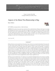 MTO 14.2: Adams, Aspects of the Music/Text Relationship in Rap