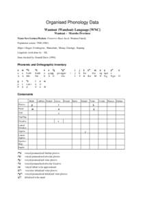 Organised Phonology Data Wantoat (Wandoat) Language [WNC] Wantoat – Morobe Province