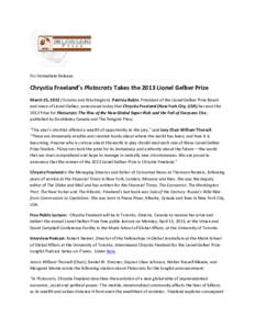 Microsoft Word - The Lionel Gelber Prize Announces 2013 Winner