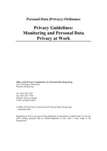 Personal Data (Privacy) Ordinance  Privacy Guidelines: Monitoring and Personal Data Privacy at Work