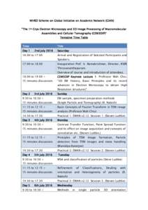 MHRD Scheme on Global Initiative on Academic Network (GIAN) “The 1st Cryo Electron Microscopy and 3D Image Processing of Macromolecular Assemblies and Cellular Tomography (CEM3DIP)” Tentative Time Table Time Day 1