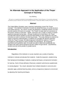 An Alternate Approach in the Application of the Thayer Concept of Teaching