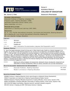 FACULTY ACADEMIC PROFILE COLLEGE OF EDUCATION DR. JOYCE C. FINE