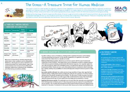 4  The Ocean -A Treasure Trove for Human Medicine The ocean is home to a vast variety of organisms, diverse in their adaptations to the marine environment. Marine organisms produce an abundance of natural products to def
