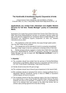 The Handicrafts & Handlooms Exports Corporation of India Ltd., (A Government of India Undertaking, under the Ministry of Textiles) Corporate Office, A-2, Sec-2, Udyog Marg, Gautam Budh Nagar,Noida, UP  Application