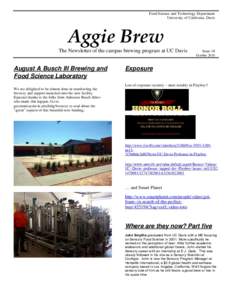 Food Science and Technology Department University of California, Davis Aggie Brew The Newsletter of the campus brewing program at UC Davis