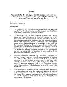 Part I Comments by the Ethiopian Civil Aviation Authority on the Accident Investigation of Ethiopian Flight 409, Boeing