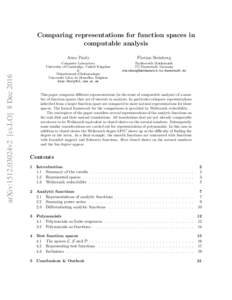 arXiv:1512.03024v2 [cs.LO] 8 DecComparing representations for function spaces in computable analysis Arno Pauly