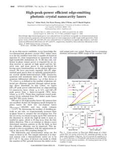2646  OPTICS LETTERS / Vol. 34, NoSeptember 1, 2009 High-peak-power efficient edge-emitting photonic crystal nanocavity lasers