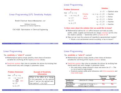 Linear Programming   Sensitivity Analysis