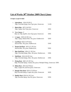 List of Works 30th October 2009 Cheryl Jones