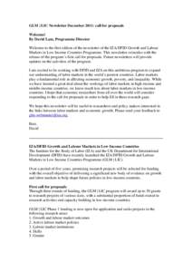 GLM | LIC Newsletter December 2011: call for proposals