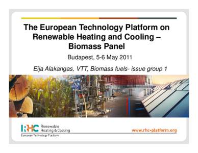 The European Technology Platform on Renewable Heating and Cooling – Biomass Panel Budapest, 5-6 May 2011 Eija Alakangas, VTT, Biomass fuels- issue group 1