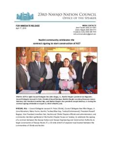 Microsoft Word - FOR IMMEDIATE RELEASE - Nazlini community celebrates the contract signing to start construction of N27.docx
