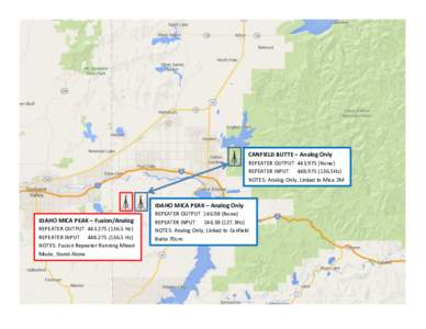 CANFIELD BUTTE – Analog Only REPEATER OUTPUTNone) REPEATER INPUT5Hz) NOTES: Analog Only, Linked to Mica 2M  IDAHO MICA PEAK – Analog Only