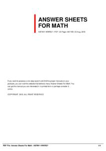 ANSWER SHEETS FOR MATH ASFM11-WWRG7 | PDF | 22 Page | 667 KB | 22 Aug, 2016 If you want to possess a one-stop search and find the proper manuals on your products, you can visit this website that delivers many Answer Shee