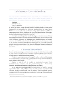 Mathematical internal realism This paper has been submitted for inclusion in J. Conant and S. Chakraborty (eds.), Engaging Putnam (Harvard University Press). This is a pre-print and may be subject to minor alterations. T