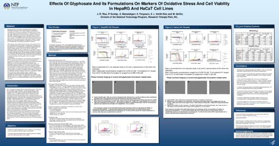 Effects Of Glyphosate And Its Formulations On Markers Of Oxidative Stress And Cell Viability In HepaRG And HaCaT Cell Lines J. R. Rice, P. Dunlap, S. Ramaiahgari, S. Ferguson, S. L. Smith-Roe, and M. DeVito. Division of 