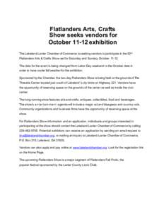 ! Flatlanders Arts, Crafts Show seeks vendors for October[removed]exhibition  !