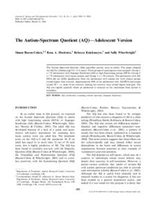 Journal of Autism and Developmental Disorders, Vol. 36, No. 3, April 2006 (Ó 2006) DOI[removed]s10803[removed]Published Online: March 22, 2006