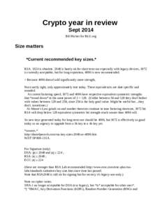 Crypto year in review Sept 2014 Bill Ricker for BLU.org Size matters *Current recommended key sizes.*