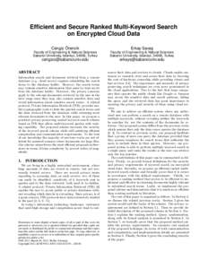 Efficient and Secure Ranked Multi-Keyword Search on Encrypted Cloud Data Cengiz Örencik Erkay Sava¸s
