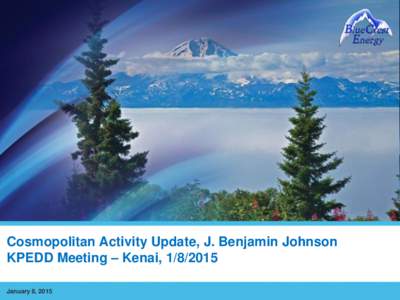 Cosmopolitan Activity Update, J. Benjamin Johnson KPEDD Meeting – Kenai, January 8, 2015 BlueCrest Company Overview  Privately-held oil and gas development company