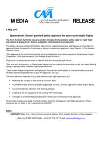Media Release - Queenstown Airport granted safety approval for year round night flights