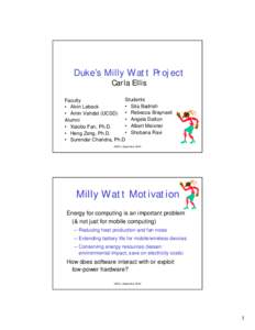 Duke’s Milly Watt Project Carla Ellis Students Faculty • Sita Badrish