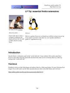 LinuxFocus article number 376 http://linuxfocus.org LF Tip: essential firefox extensions  by Guido Socher (homepage)