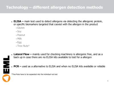 Technology – different allergen detection methods  n  n 