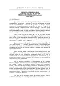 GACETA OFICIAL DEL ESTADO PLURINACIONAL DE BOLIVIA  DECRETO SUPREMO N° 23950 GONZALO SANCHEZ DE LOZADA PRESIDENTE CONSTITUCIONAL DE LA REPÚBLICA
