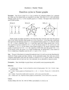 Bachelor / Master Thesis  Hamilton cycles in Kneser graphs Description. The Kneser graph K(n, k) has as vertices all k-element subsets of an n-element set, where any two disjoint sets are connected by an edge. Note that 