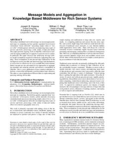 Message Models and Aggregation in Knowledge Based Middleware for Rich Sensor Systems Joseph B. Kopena William C. Regli