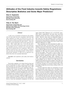 Research in Human Ecology  Attitudes of the Food Industry towards Safety Regulations: Descriptive Statistics and Some Major Predictors1 Stan A. Kaplowitz Department of Sociology