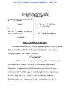 Case 1:17-cvLMM Document 9 FiledPage 1 of 38  UNITED STATES DISTRICT COURT NORTHERN DISTRICT OF GEORGIA ATLANTA DIVISION RAVI ZACHARIAS,