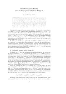 The Multisegment Duality and the Preprojective Algebras of Type A Claus Michael Ringel ABSTRACT. The multisegment (or Zelevinsky) duality ζ plays an important role in the representation theory of the groups GLn over a p